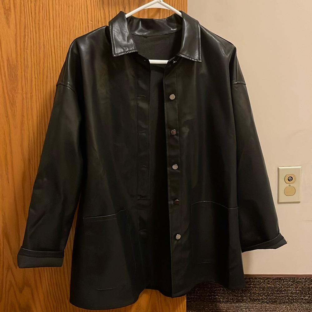 Black oversized leather jacket